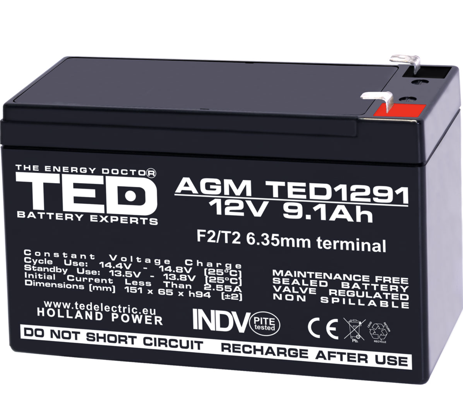 Acumulator 12V Stationar Dimensiuni 151 x 65 x 95 mm Baterie 12V 9.1Ah TED Electric