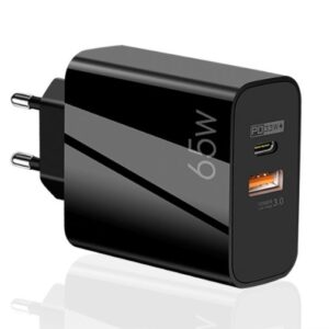 Adaptor Alimentare NEGRU 1 USB + 1 USB C 65W Incarcator Rapid si Cablu Iphone