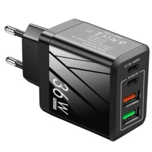Adaptor Alimentare NEGRU 2 USB + 2 USB C 36W Incarcator Rapid si Cablu Type C