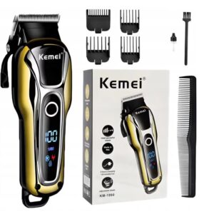 Aparat de tuns Kemei KM 1990 fara fir acumulator 2000 mAh display LCD lama inox