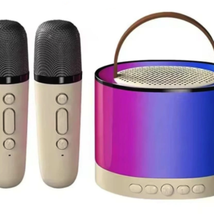 Boxa rotunda de karaoke portabila cu 2 microfoane wireless player muzical CH