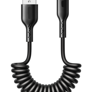 Cablu de date USB la iPhone Lightning spiralat negru