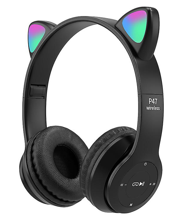 Casti Wireless copii urechi pisica P47M bluetooth handsFree hifi bass stereo LED