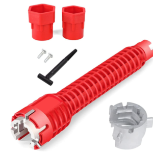 Cheie multifunctionala rosie pentru instalatii sanitare 3 capete interschimbabile