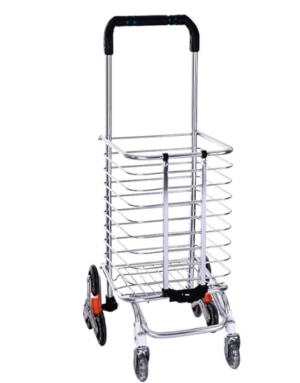 Cos de cumparaturi pliabil cu 4 roti argintiu