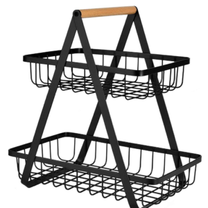 Cos metalic stil organizator fructe legume cu 2 niveluri NEGRU