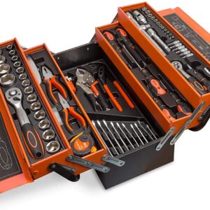 Cutie 285 Piese si  Scule Compartimentata cu 4 sertare Pliabile Negru / Portocaliu