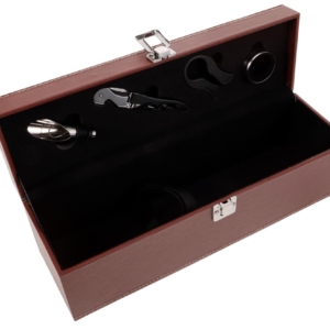 Cutie pentru Vin cu 4 Accesorii Tirbuson taietor capison inel dop metalic PIELE MARO