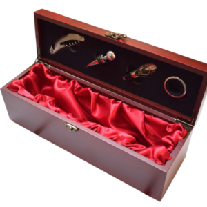 Cutie pentru Vin din Lemn cu 4 Accesorii Tirbuson Dop elegant Dop servire Inel antipicurare 36 x 11cm