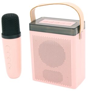 Difuzor portabil si Microfon Karaoke fara fir Bluetooth 5.3 Roz