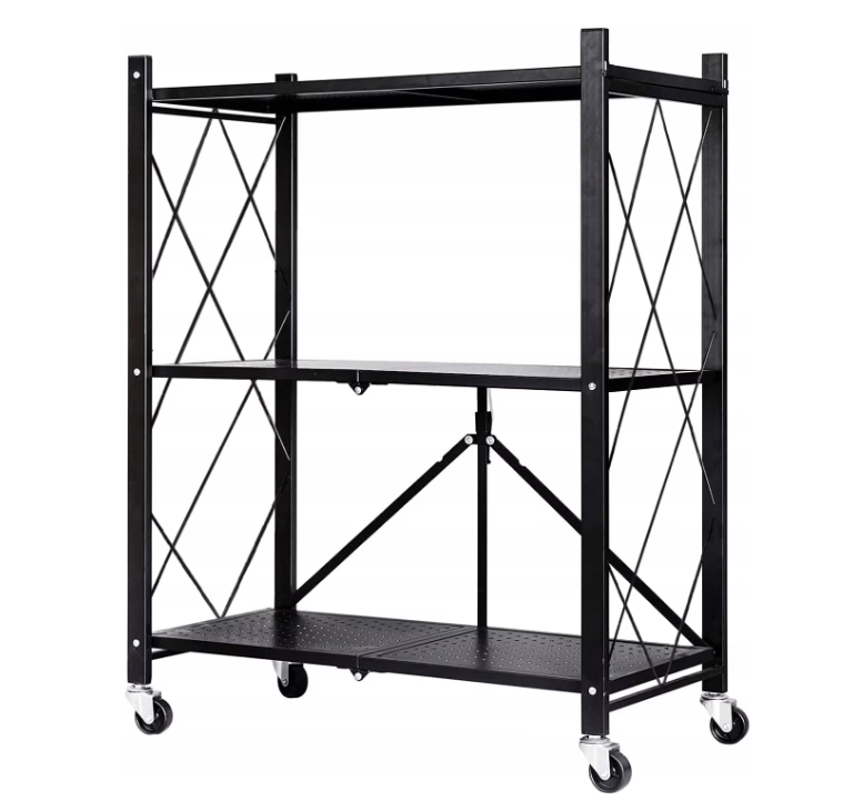 Etajera cu 3 polite mobila Depozitare bucatarie pliabila pe roti Neagra