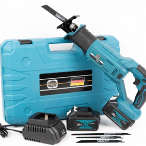 Fierastrau sabie electric German Meister XR cu 2 acumulatori 5Ah 24V 1 panza albastru