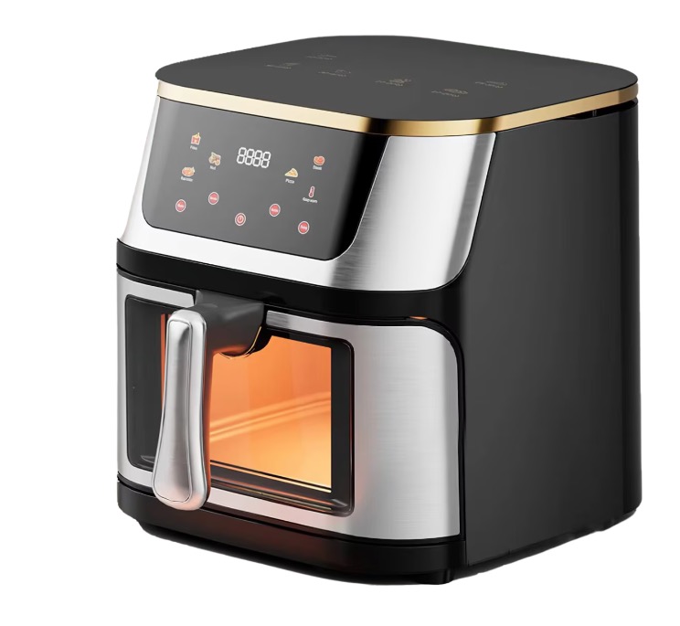 Friteuza cu aer cald Airfryer fara ulei ecran digital tactil functii de gatire presetate sertar cu geam transparent