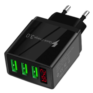 UB Incarcator PRIZA 3 USB cu DISPLAY LED Inteligent negru Adaptor 220V