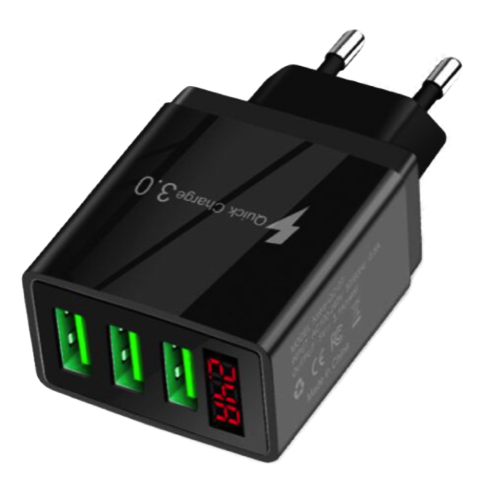 UB Incarcator PRIZA 3 USB cu DISPLAY LED Inteligent negru Adaptor 220V