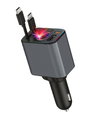 Incarcator auto multifunctional 4 in 1 ZTB A26 cabluri retractabile si iluminare LED