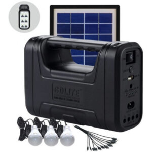 Kit solar GD-Lite 8017 dotat cu dispozitive USB cu 3 becuri LED + acumulator de mare capacitate XL