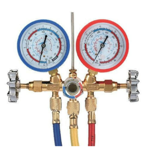 Kit verificat AC cu 2 manometre 2 robineti si 3 furtune 90cm pentru aer conditionat / Freon
