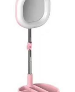 Lampa circulara patrata de machiaj cu oglinda si suport telefon/accesorii