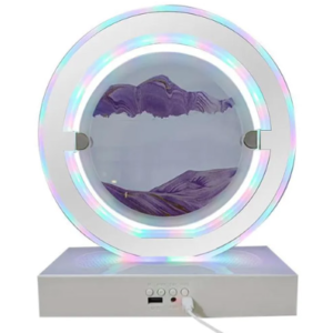 Lampa decorativa pentru birou cu LED multicolor tip tablou cu nisip miscator 3D clepsidra rotativa