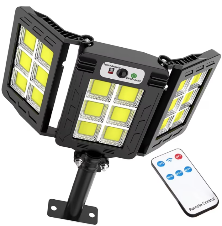 Lampa solara 30w tripla de perete cu senzor de lumina si miscare cu telecomanda IP65