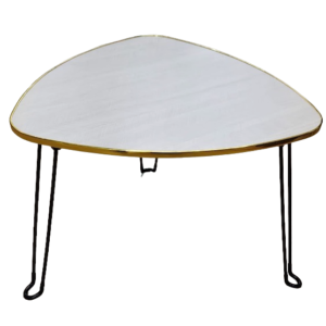 Masa Mica Triunghiulara Alb Auriu cu piciore Metalica Negre