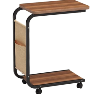 Masuta din otel carbon pentru cafea 4 roti 2 blaturi din lemn buzunar de depozitare