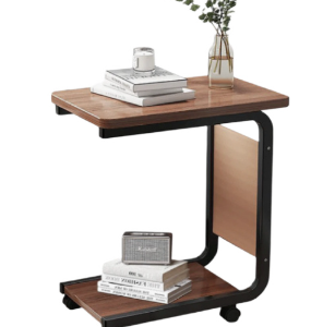 Masuta din otel carbon pentru cafea 4 roti 2 blaturi din lemn buzunar de depozitare MARO