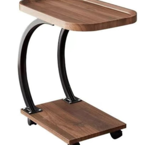 Masuta laterala din lemn cu roti curbata pentru sufragerie