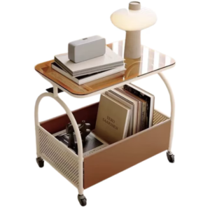 Masuta portabila cu compartiment depozitare blatul din sticla cadru metalic ALBA