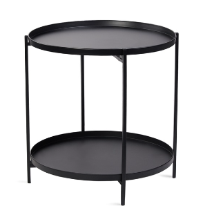Masuta rotunda pentru cafea din metal 2 nivele 42 x 52 cm NEAGRA