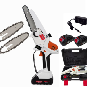 Mini fierastrau Edon MX294 Profesional 2 acumulatori 42 V 8Ah rezervor ulei sistem ungere lant lama 20 cm NEGRU CU PORTOCALIU