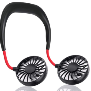 UB Mini ventilator portabil dublu pentru gat cu acumulator si 3 trepte de viteza ROSU/NEGRU OFF