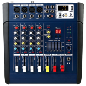 Mixer audio profesional cu amplificare putere 2x250 W 4 canale 16 efecte egalizator 5 benzi
