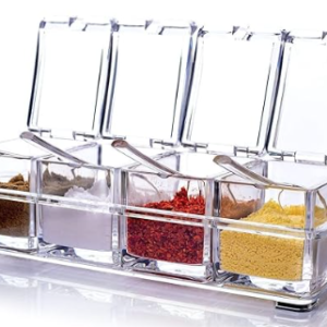 Organizator cu 4 recipiente transparente pentru condimente