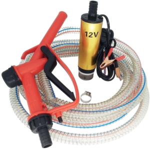 Pachet pompa transfer benzina motorina si alte lichide 12V cu furtun  3 metri si pistol