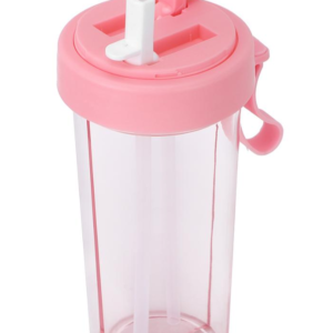 Pahar dublu 600 ml cu 2 paie ROZ