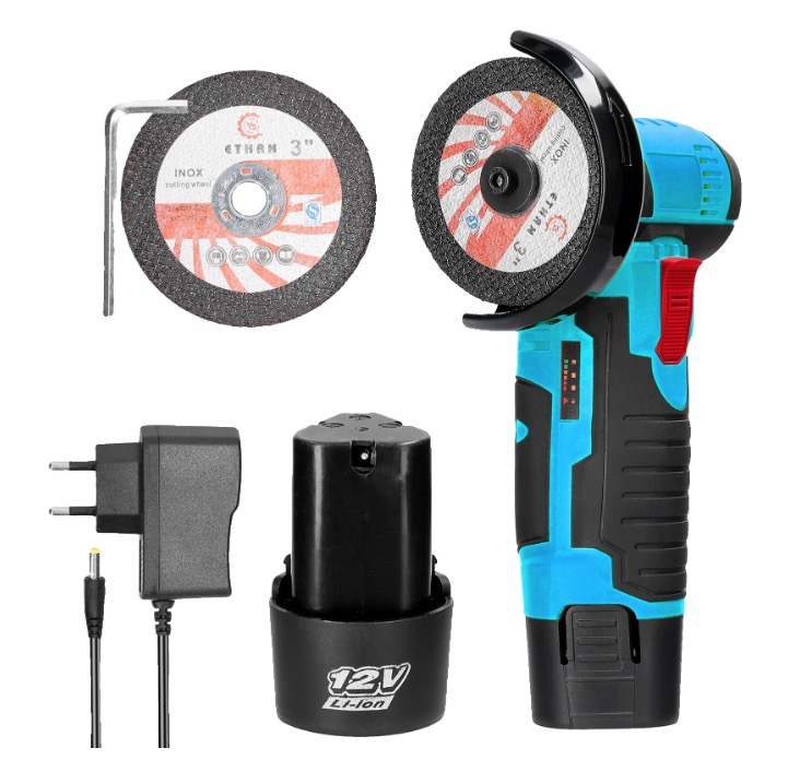 Polizor unghiular electric 19500rpm cu 2 baterii 12V disc de taiere dimensiuni 216x84x120mm