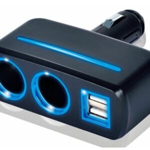 Priza auto 12V Olesson 1637 cu 2 cai fixe + 2 USB 120W negru