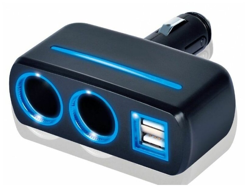 Priza auto 12V Olesson 1637 cu 2 cai fixe + 2 USB 120W negru