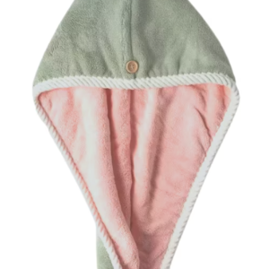 Prosop turban cu nasture pentru uscare par VERDE