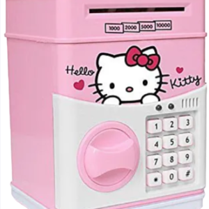 Pusculita pentru copii cu functie ATM cod pin si seif Roz/Alb Hello Kitty