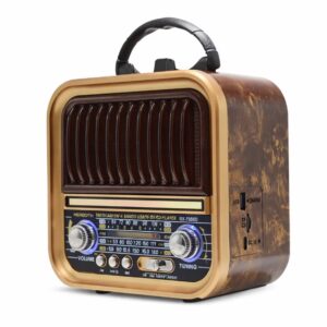 Radio portabil Kalade cu panou solar Bluetooth maron cu rama aurie