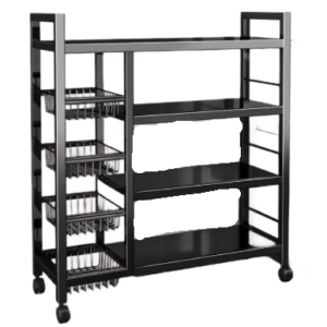 Raft metalic cu 4 polite si 3 cosuri pentru depozitare portabil