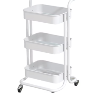 Raft portabil cu 3 nivele de depozitare maner pentru transportare din metal 45x37x82cm ALB