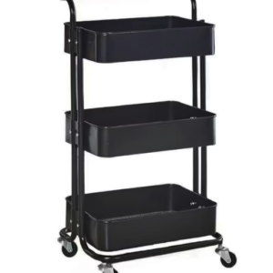 Raft portabil cu 3 nivele de depozitare maner pentru transportare din metal 45x37x82cm NEGRU