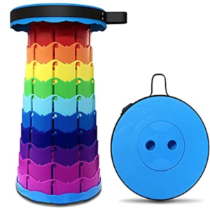 Scaun rotund portabil extensibil cu pliere telescopica pentru camping Negru/Rosu