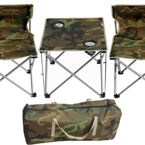 Set 1 Masa cu 2 Scaune Pentru Camping Pliabile Model Army Geanta Inclusa