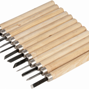 Set 12 mini dalti sculptura lemn lut și ceară cu maner de lemn