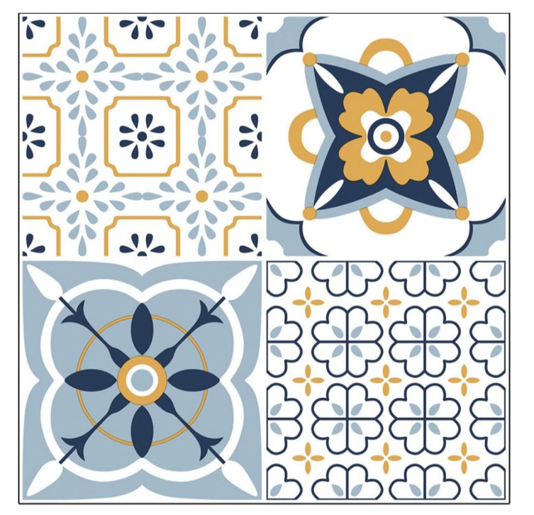 Set 12 placi autocolante din vinil 30 x 30 cm rezistente la apa model FLORAL Multicolor DP0201